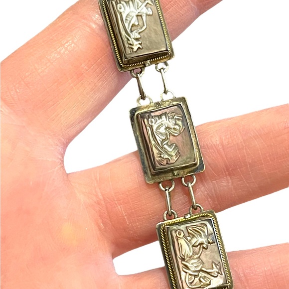 Vintage Sterling silver 925  abalone shell Cameo story book Roman Bracelet - Picture 8 of 13